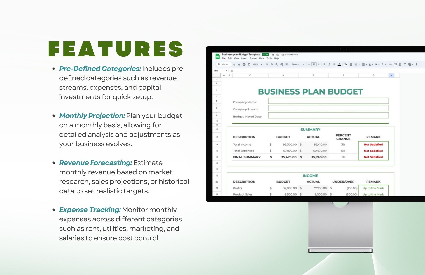 Simple Business Plan Budget Template