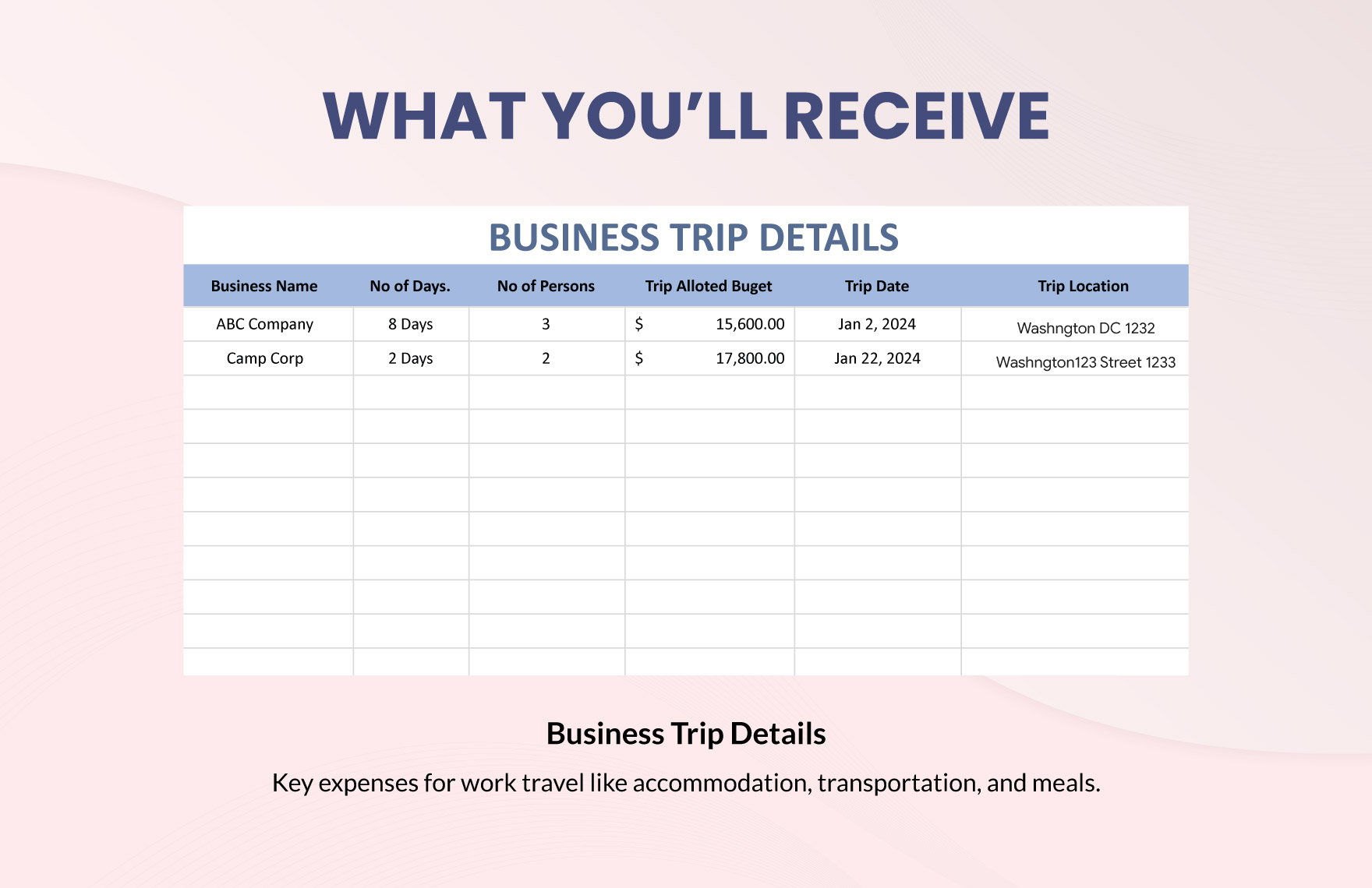 Business Trip Budget Template