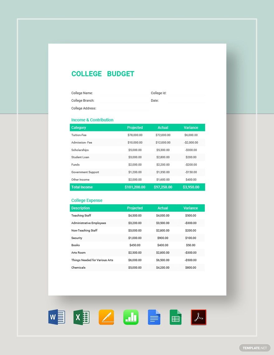 College Budget Template Google Docs, Google Sheets, Excel, Word
