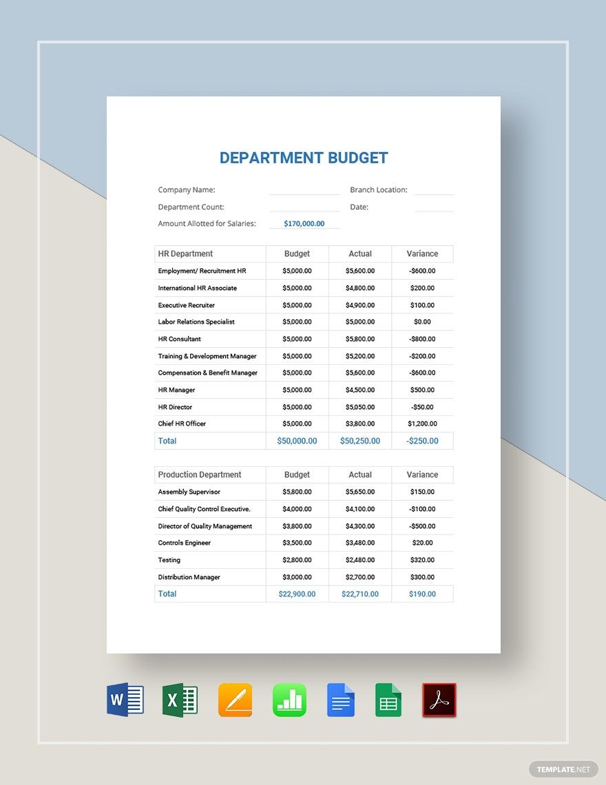 Department Budget Template Google Docs, Google Sheets, Excel, Word