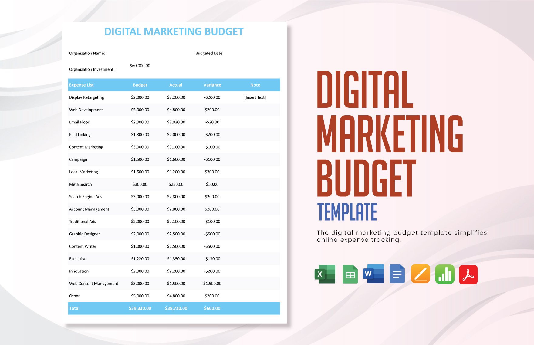 Digital Marketing Budget Template in Word, Google Docs, Excel, PDF, Google Sheets, Apple Pages, Apple Numbers