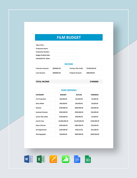 film budget plan template