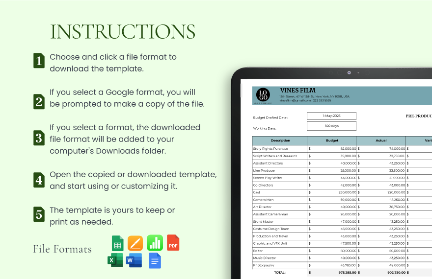 Film Budget Template