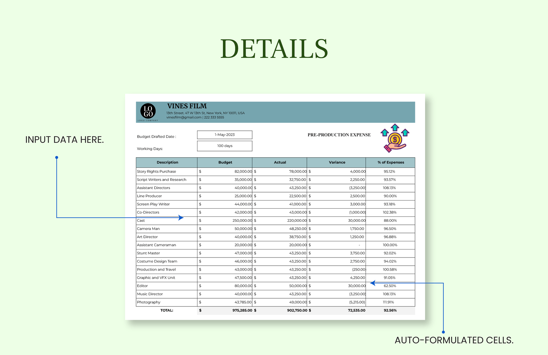 Film Budget Template