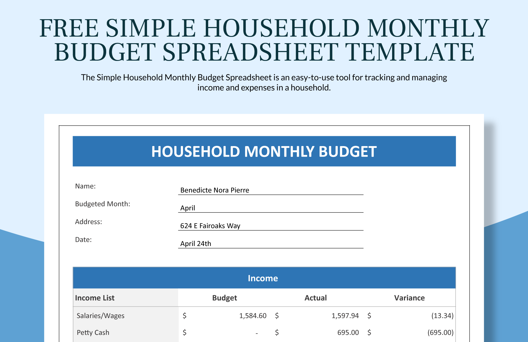 google sheets household budget free