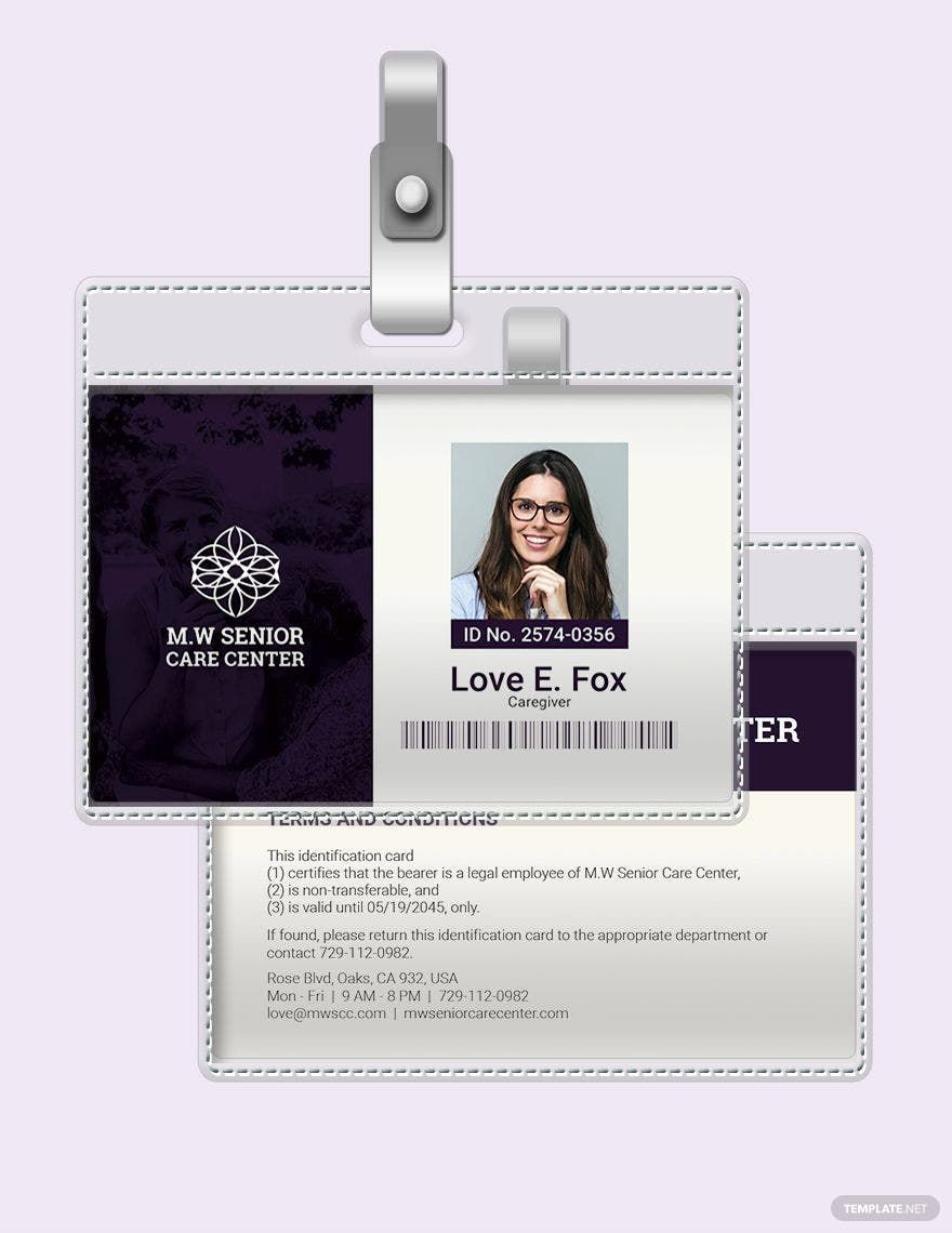 Senior Care ID Card Template in Word, Illustrator, PSD, Apple Pages, Publisher