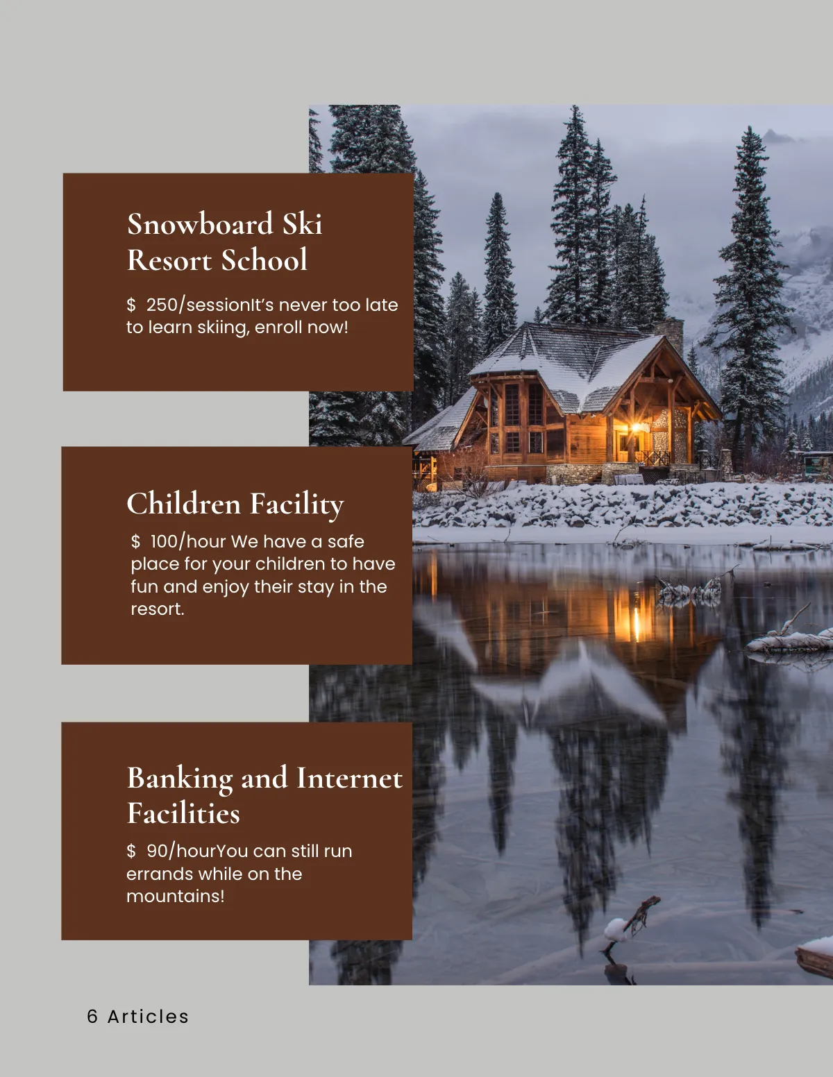 Free Ski Resort Hotel Catalog Template to Edit Online