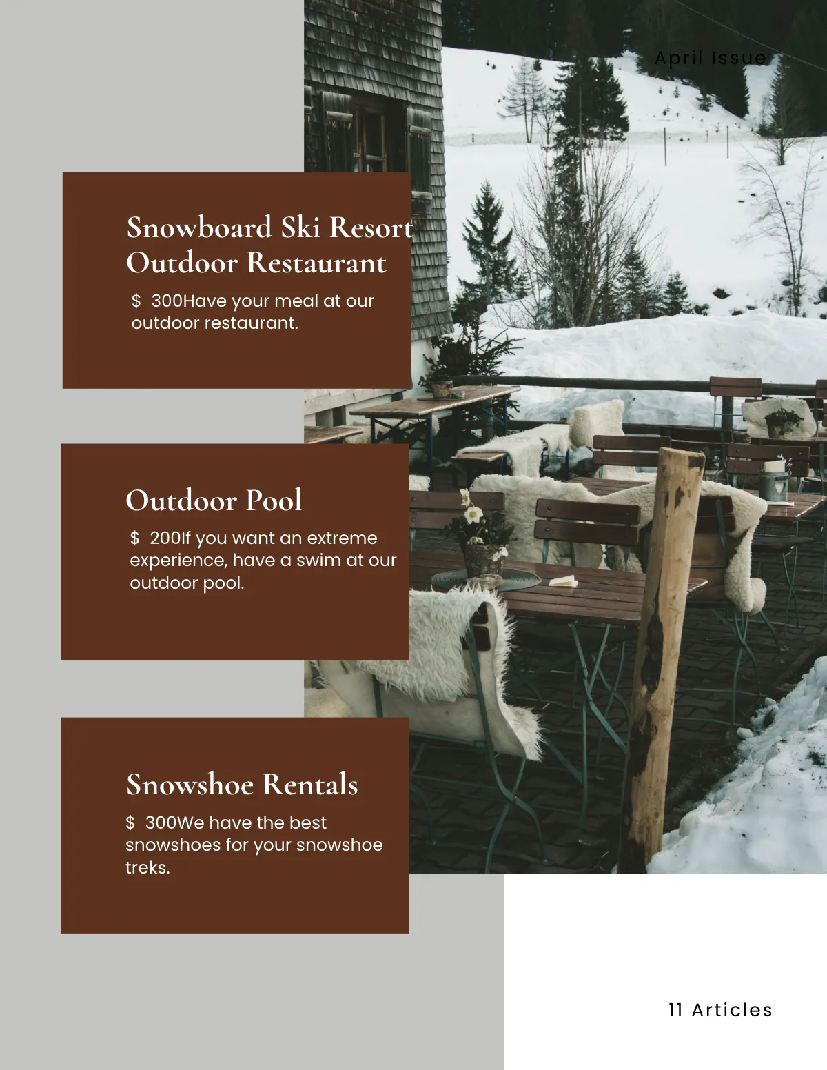 Free Ski Resort Hotel Catalog Template to Edit Online