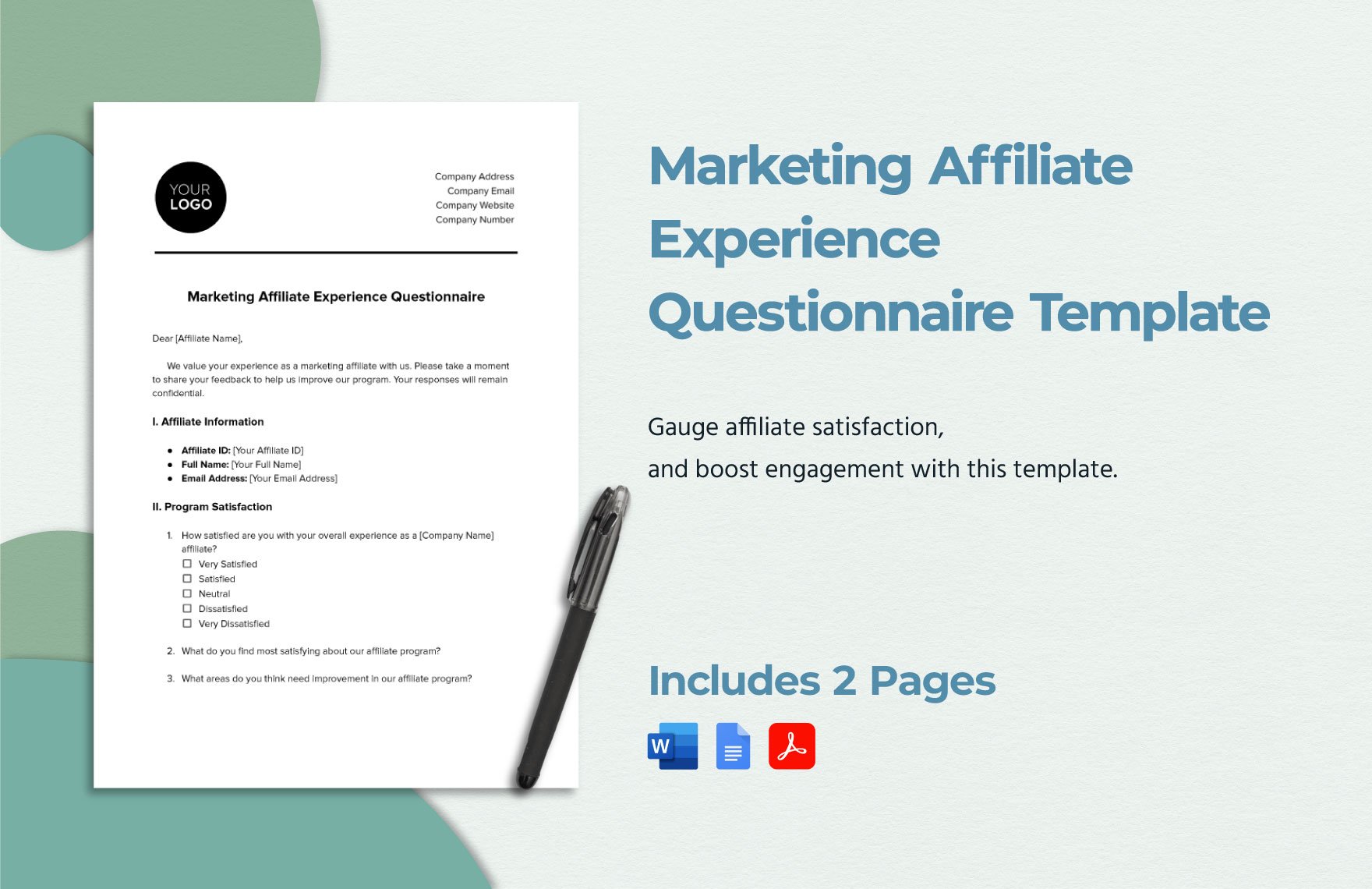 Marketing Affiliate Experience Questionnaire Template in Word, Google Docs, PDF