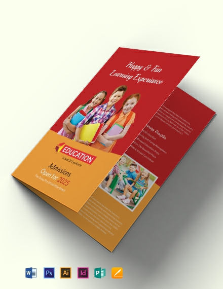 Kindergarten Bi-Fold Brochure Design Template - Illustrator, InDesign, Word, Apple Pages, PSD, Publisher