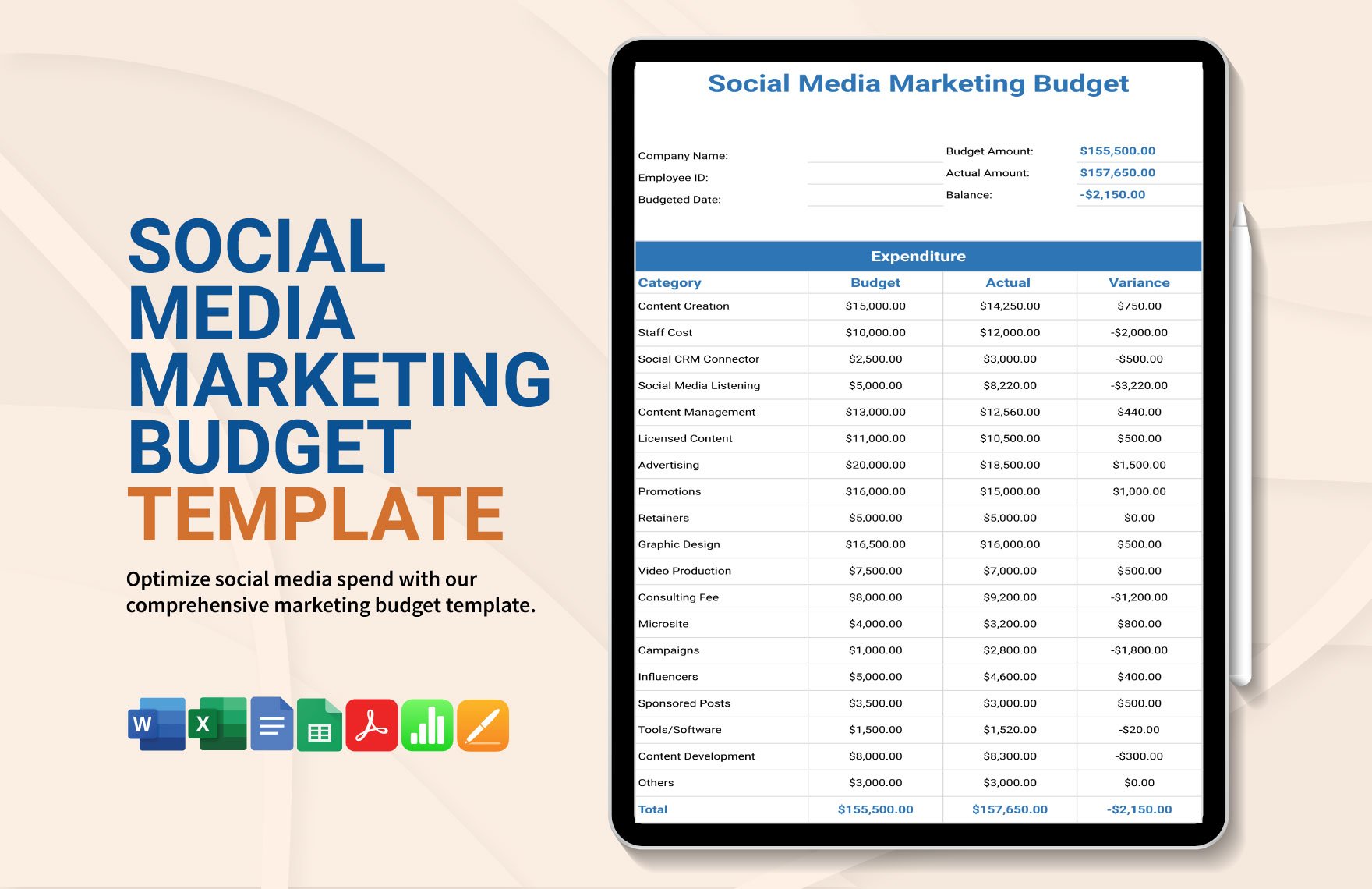 Social Media Marketing Budget Template in Word, Google Docs, Excel, PDF, Google Sheets, Apple Pages, Apple Numbers