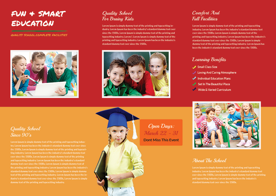 Kindergarten TriFold Brochure Design Template