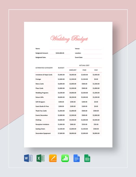 Wedding Budget Template - 16+ Free Word, Excel, PDF Documents Download!