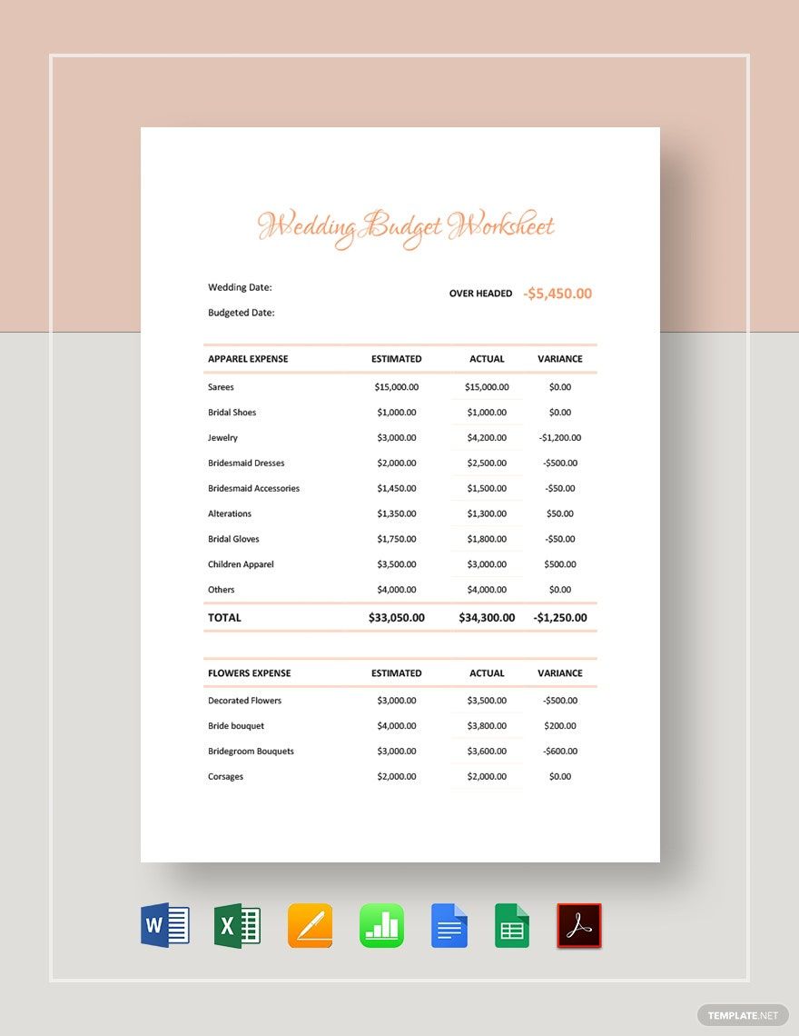 Free Printable Wedding Budget Worksheet Template