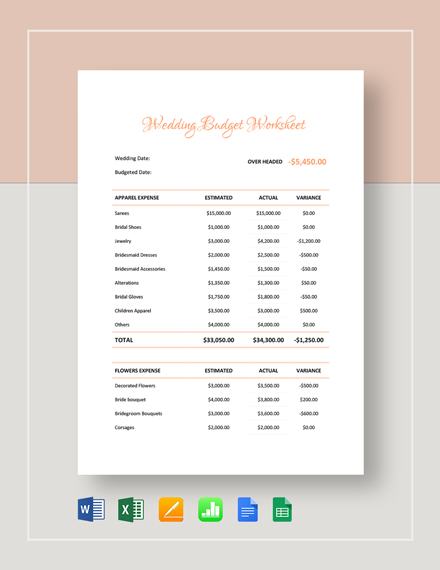 wedding budget workbook