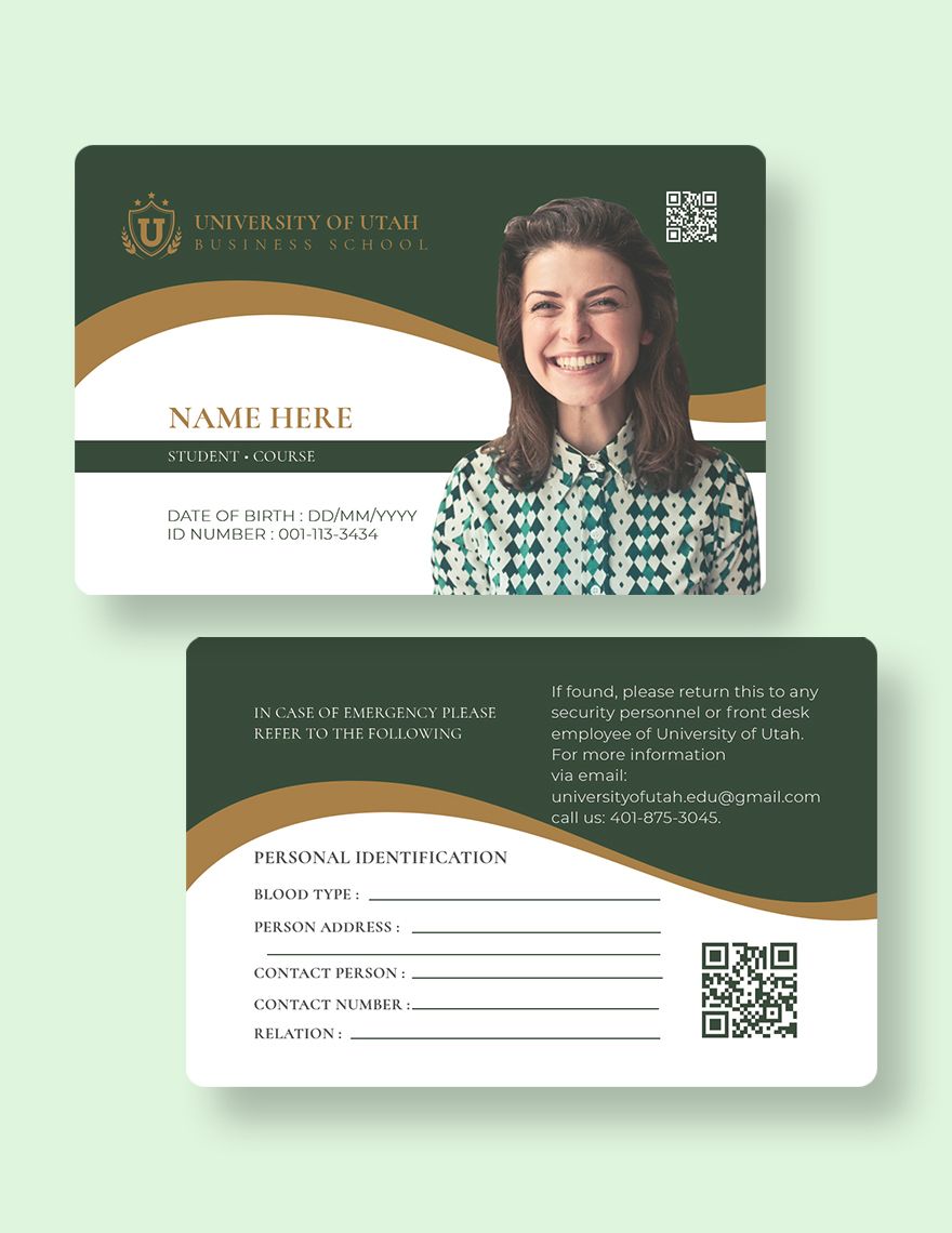 Blank University ID Card Template