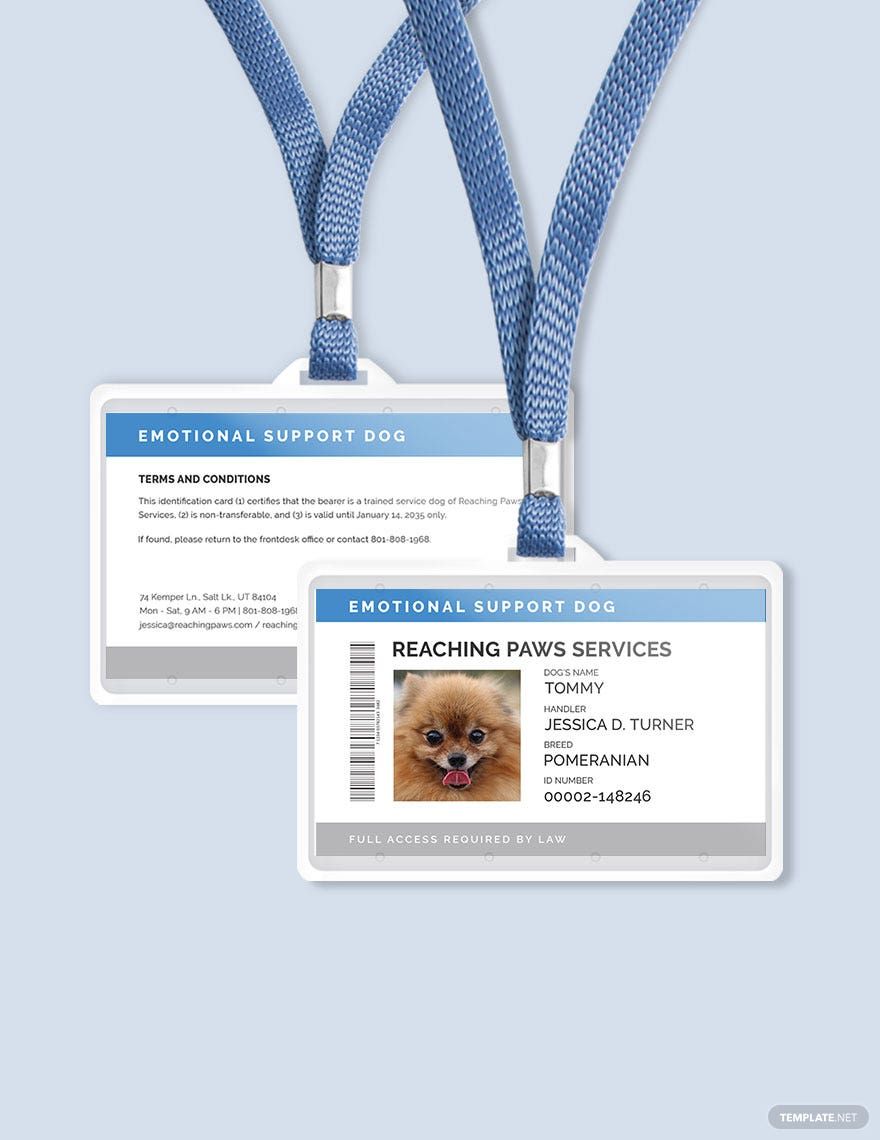 Emotional Support ID Card Template - Illustrator, Word, Apple Pages, PSD,  Publisher 