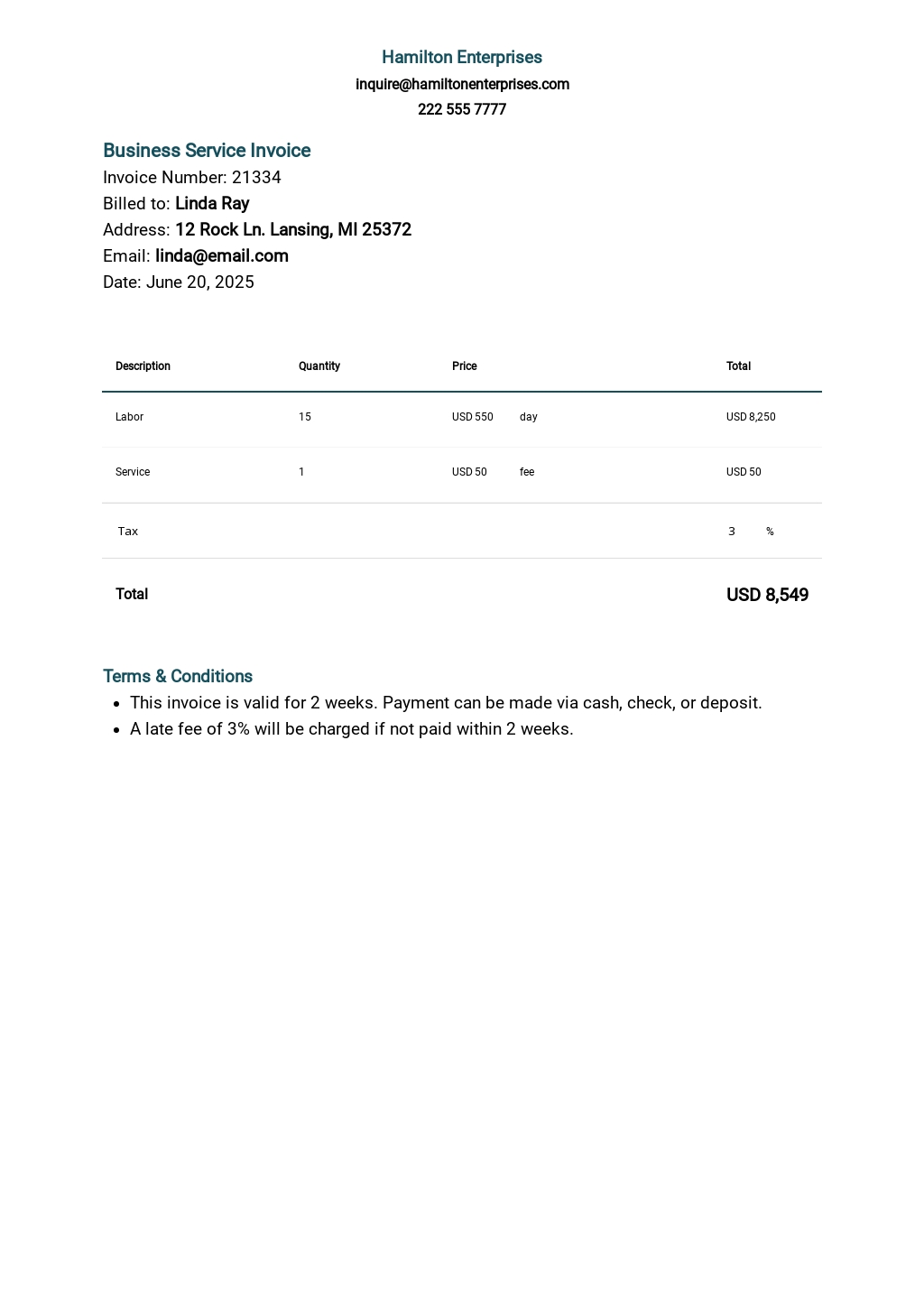 Business Invoice Templates in Microsoft Word (DOC) | Template.net