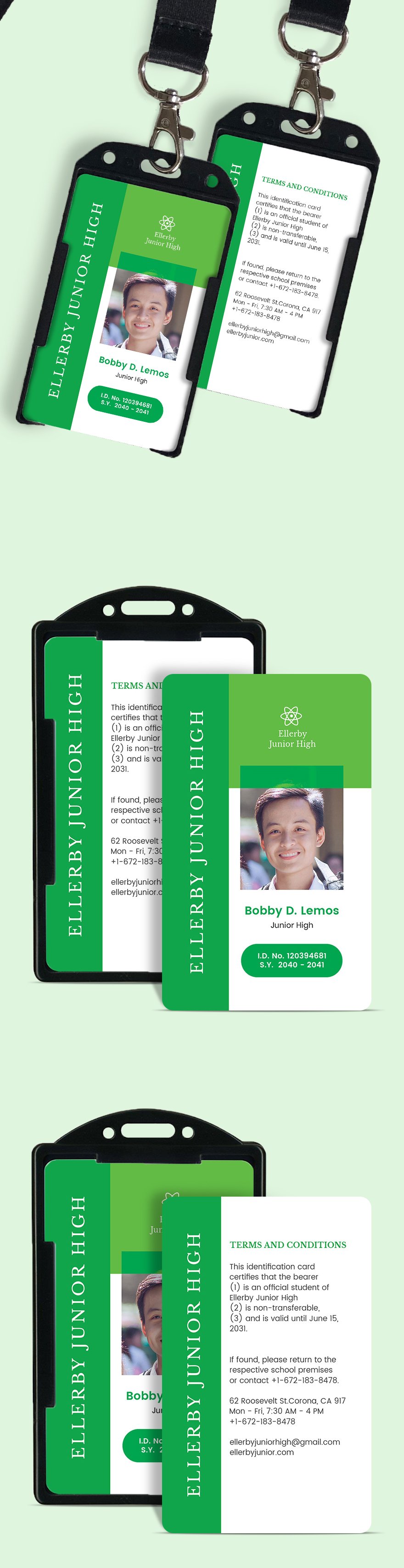 High School ID Card Template Illustrator Word Apple Pages PSD