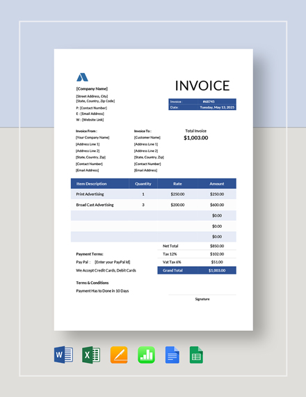 8+ Advertising Invoice Templates - Free Word, PDF, Excel Format Download