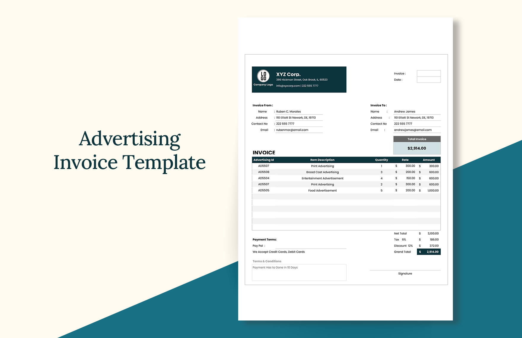 Advertising Invoice Template