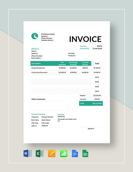 Design Architect Invoice Template - Word, Pages | Free & Premium Templates