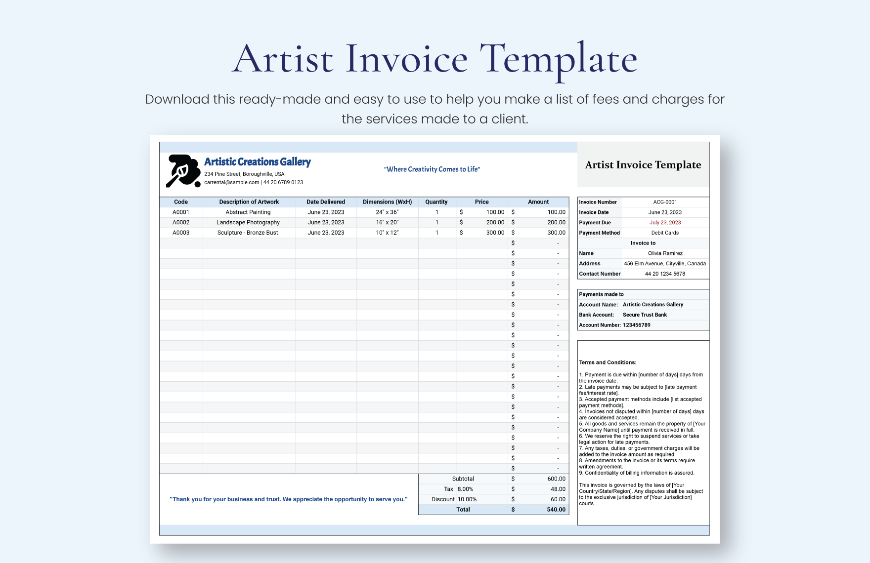 Artist Invoice Template