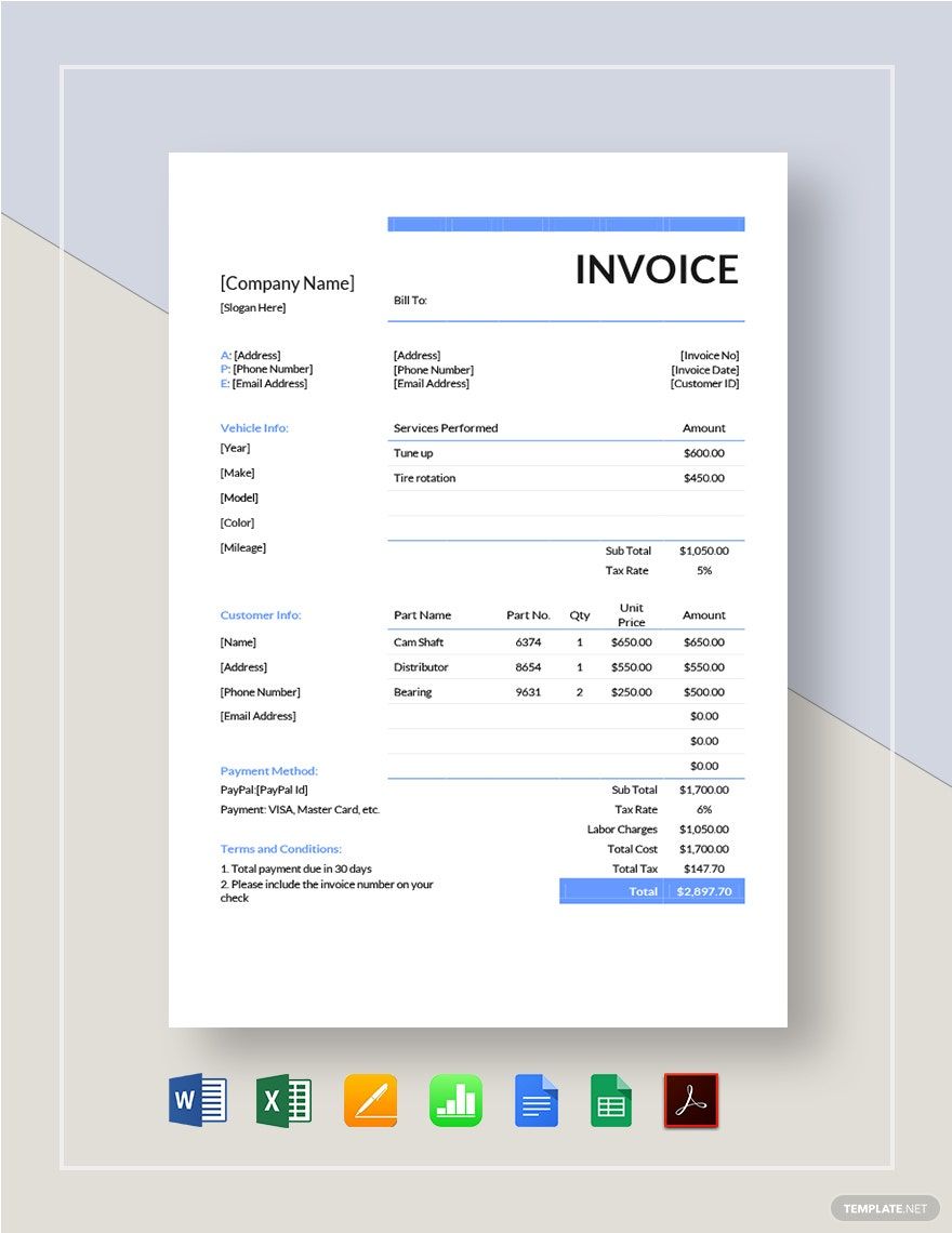 Auto Repair Estimate Invoice Template Download in Word, Google Docs