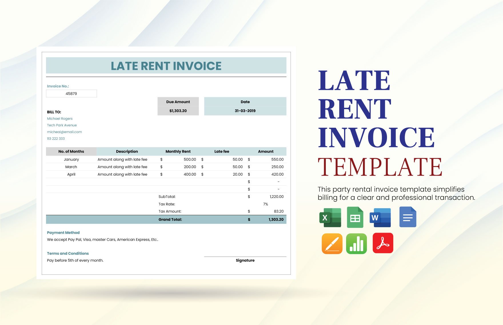 Late Rent Invoice Template