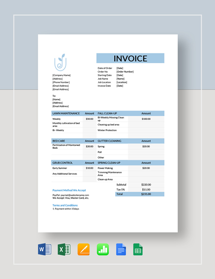 Mowing Invoice Sample HQ Printable Documents