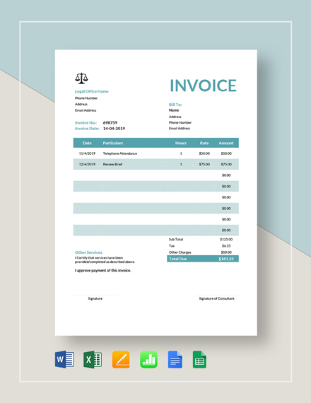 legal consulting invoice