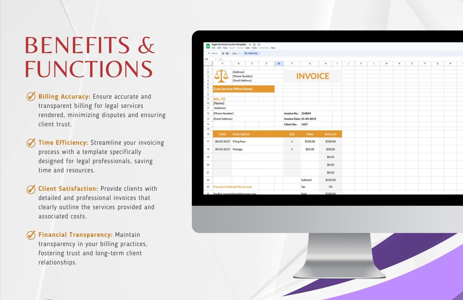 Legal Services Invoice Template