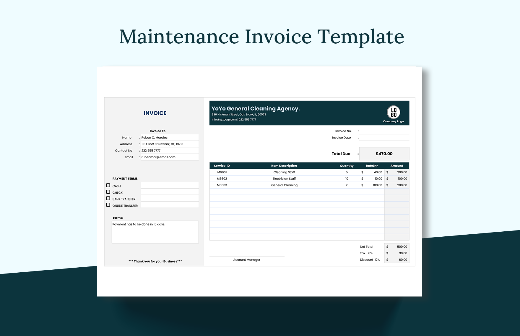 Maintenance Invoice Template