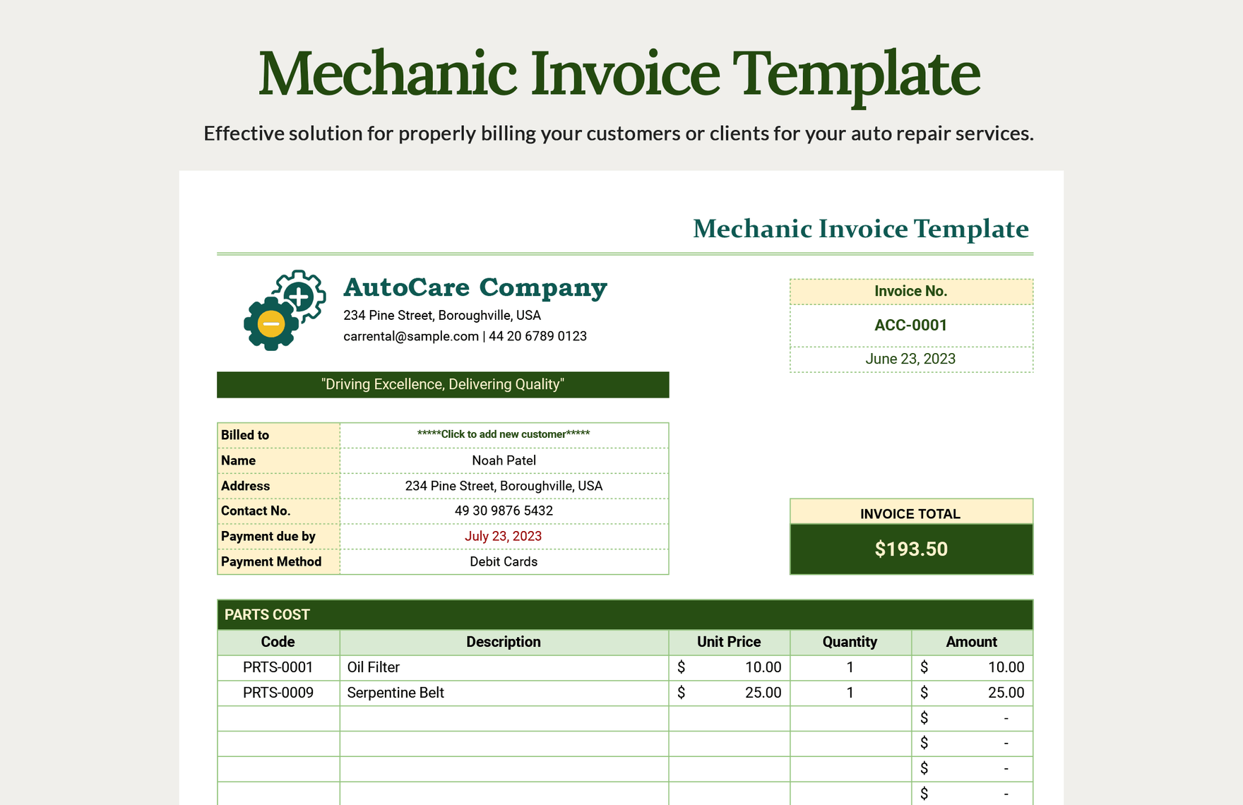 Mechanic Invoice Template