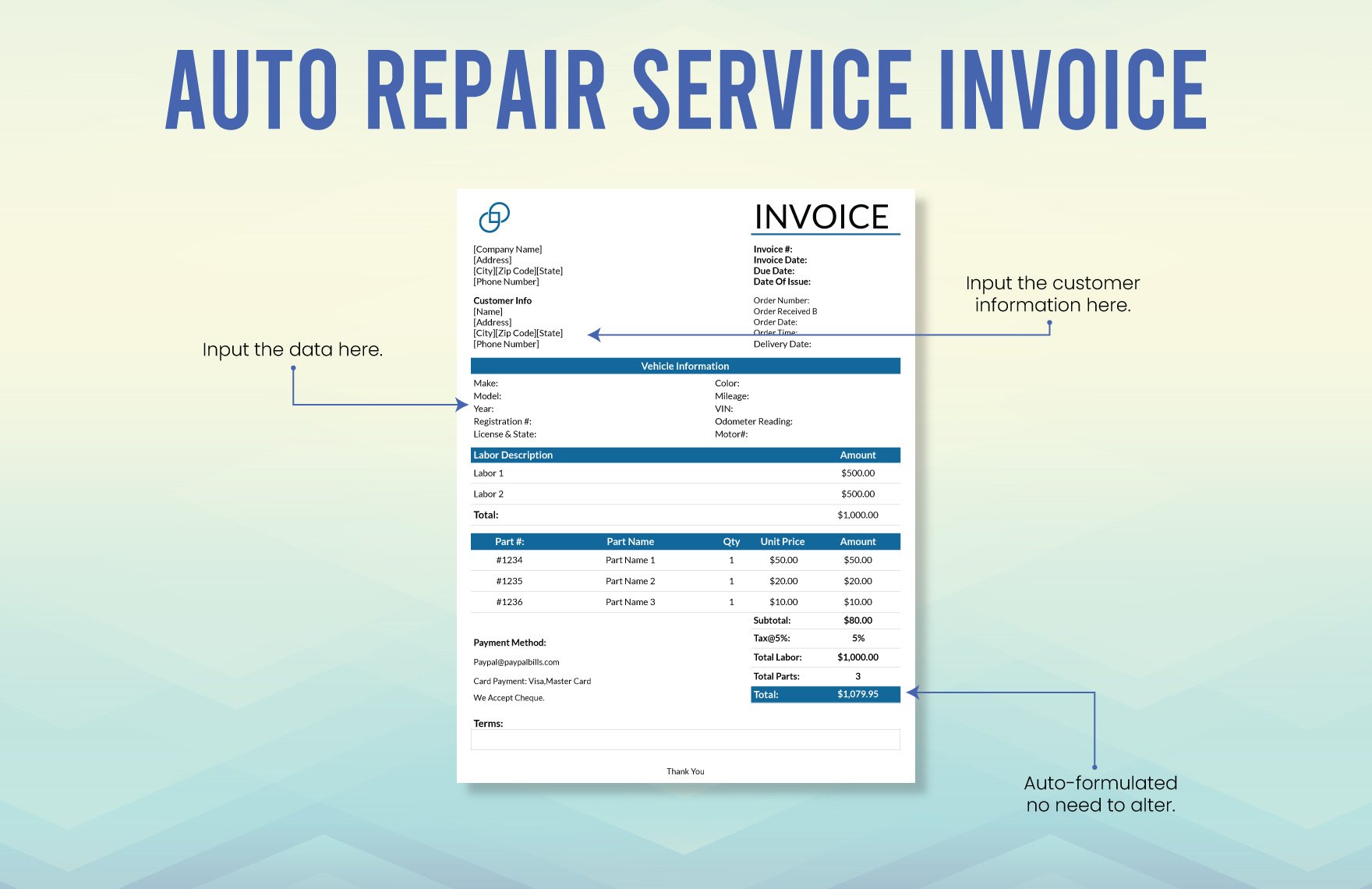 Auto Repair Service Invoice Template