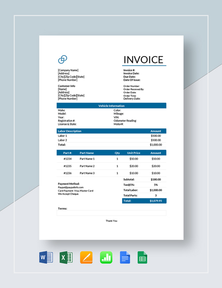 Auto Repair Invoice Template 11 Free Word Excel Pdf Format Download Free Premium Templates