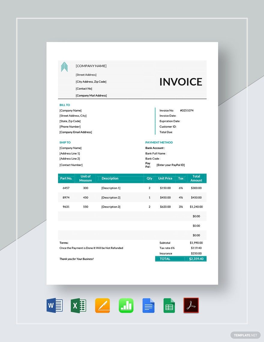 Basic Proforma Invoice Template in Google Docs, Google Sheets, Excel, Apple Numbers, Word, Pages, PDF - Download | Template.net