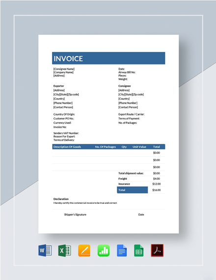 FREE Commercial Invoice Template PDF Word (DOC) Excel Apple