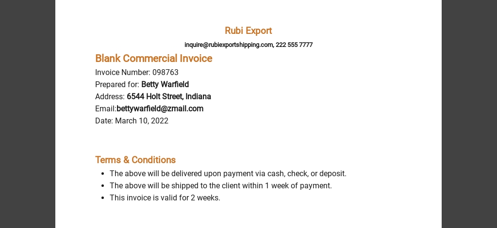 commercial invoice template for export pdf word doc