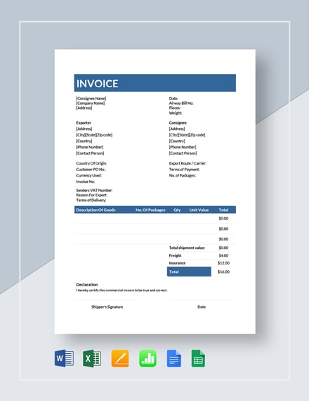 blank commercial invoice