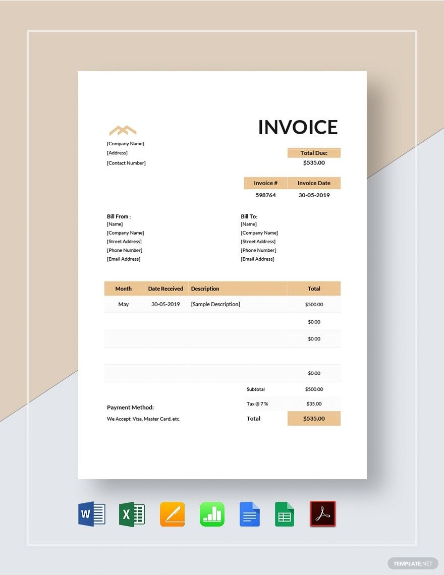 Monthly Rent Invoice Template Google Docs, Google Sheets, Excel, Word