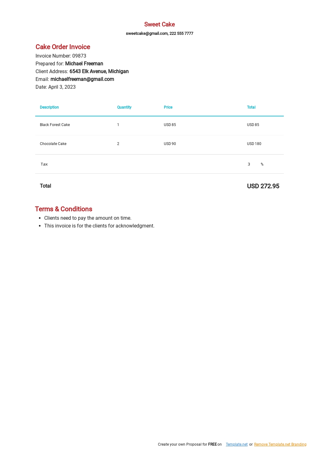 Restaurant Invoice Template Word