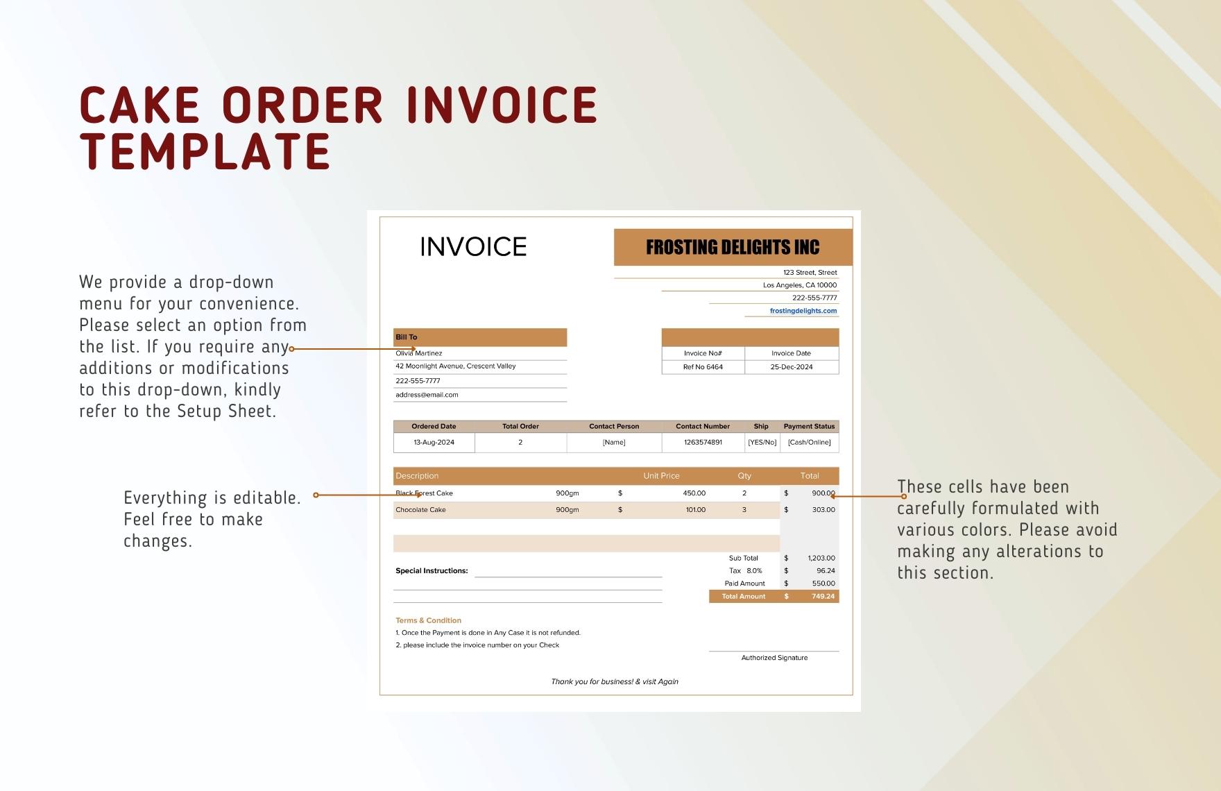Cake Order Invoice Template