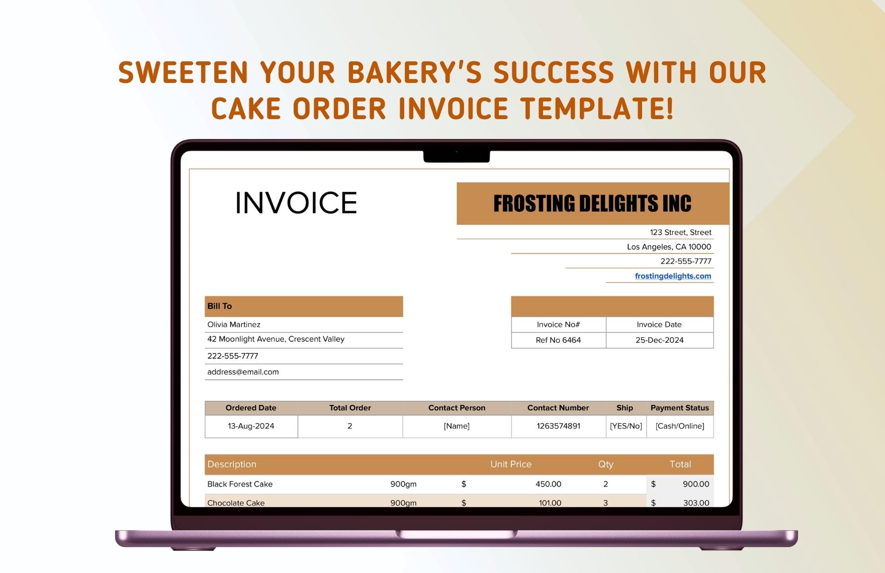 Cake Order Invoice Template