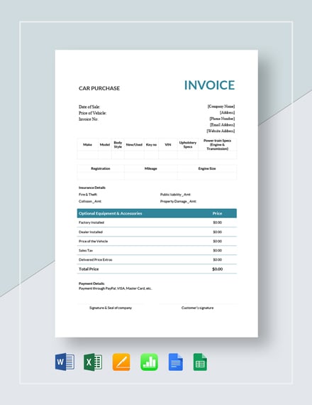 car purchase invoice