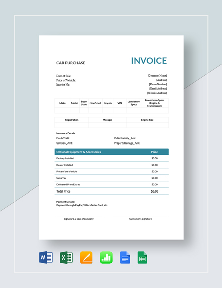 car invoice template  23 free word excel pdf format