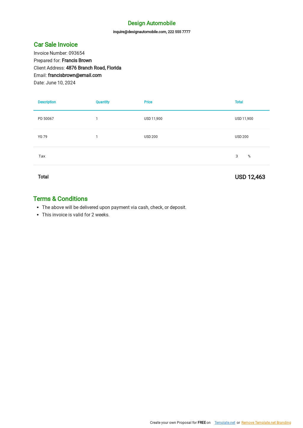 free automotive invoice template