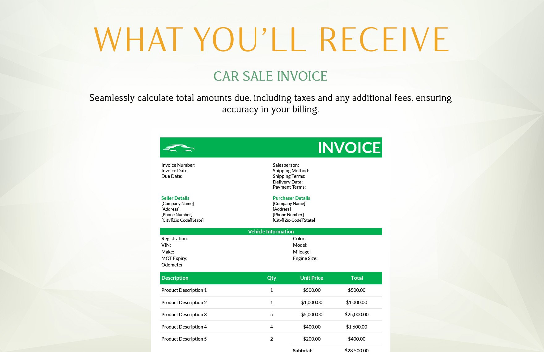 Car Sale Invoice Template