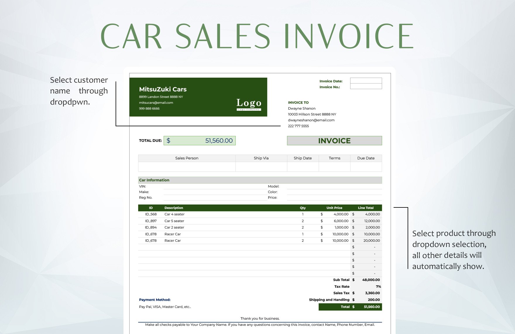 Car Sales Invoice Template