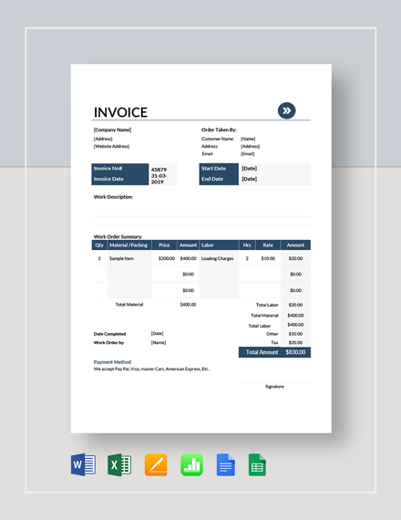 Company Invoice Template -7+ Free Word, Excel, PDF Document Downloads